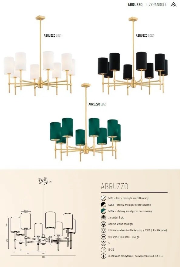 Lustra cu 8 brate eleganta ABRUZZO verde