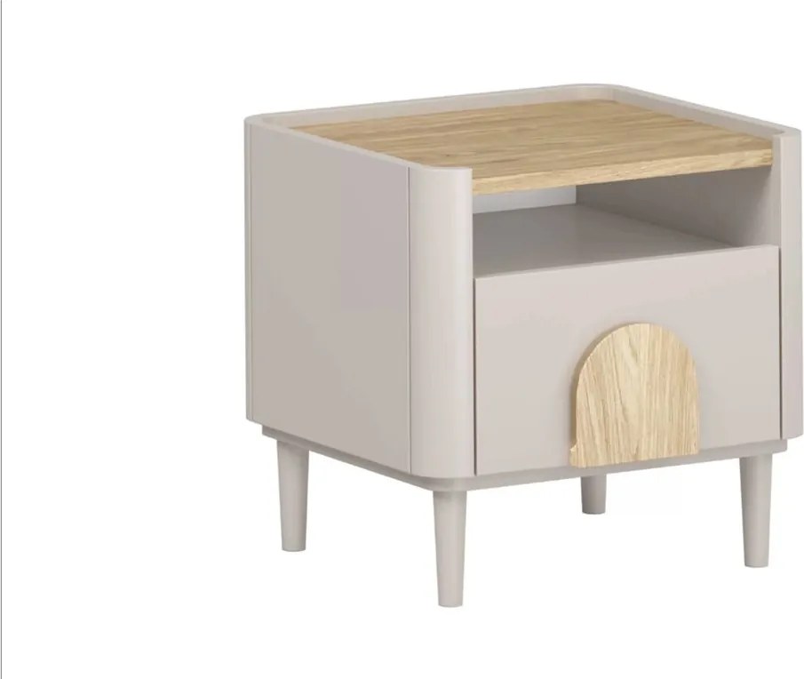 Noptieră Amilio 50 cm - cashmere / stejar uleiat / mânere stejar deschis