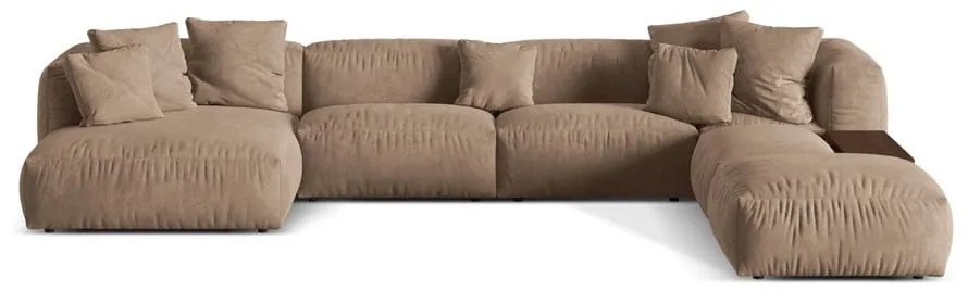 Colțar modular maro deschis cu tapițerie din catifea (cu colț pe partea dreaptă/în formă de "U") Martina – Micadoni