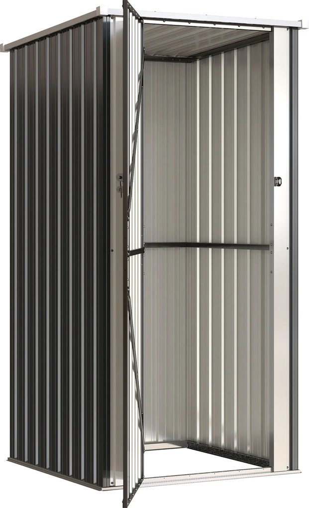 Outsunny Șopron de Grădină Exterior 0,69 m² 83x89x163 cm cu Acoperiș Înclinat Ușă cu Închizătoare Include Mănuși Gri Închis | Aosom Romania