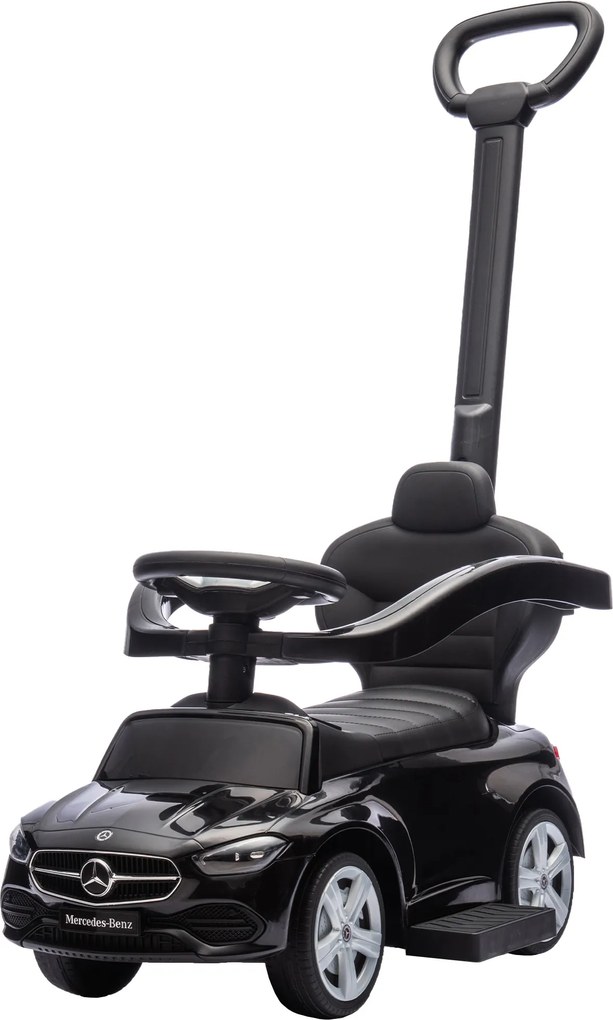 AIYAPLAY Premergător pentru copii Mercedes-Benz sub licență, mașină de împins cu mâner detașabil, 91 x 40 x 83 cm, negru | Aosom Romania