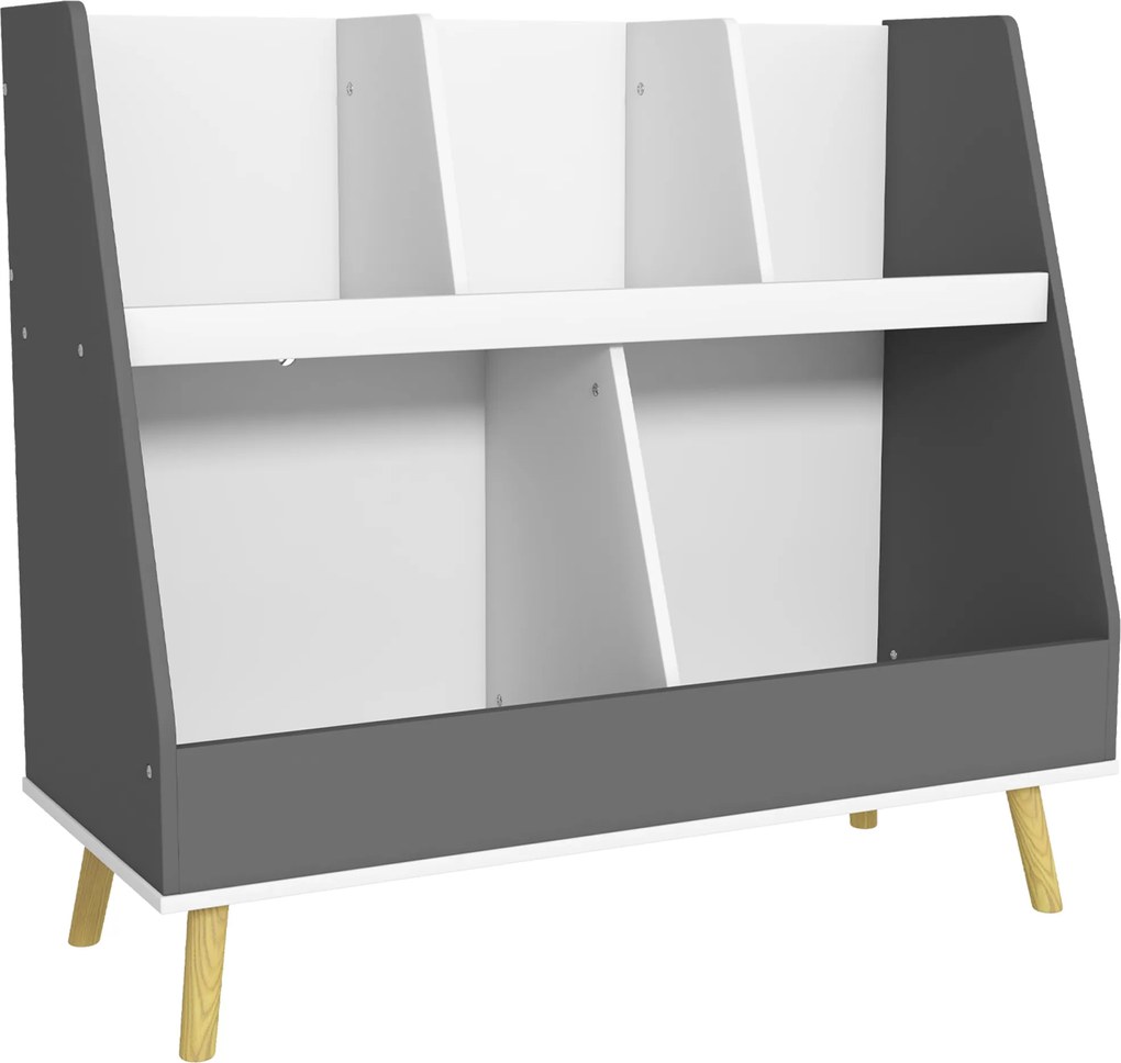 HOMCOM Raft de Depozitare pentru Jucării, Raft în 2 Niveluri pentru Jucării cu 5 Compartimente, 80x34x72.5 cm, Gri | Aosom Romania