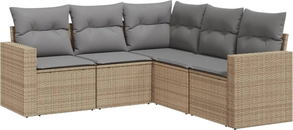 vidaXL Set canapele de grădină cu perne, 5 piese, bej, poliratan