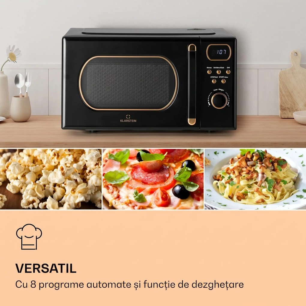 Klarstein Julieta, cuptor cu microunde cu grill, 20 litri, 700 / 800 W, Ø25,5cm, 8 programe