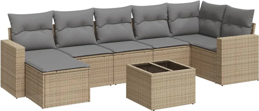 vidaXL Set canapele de grădină, 8 piese, cu perne, bej, poliratan