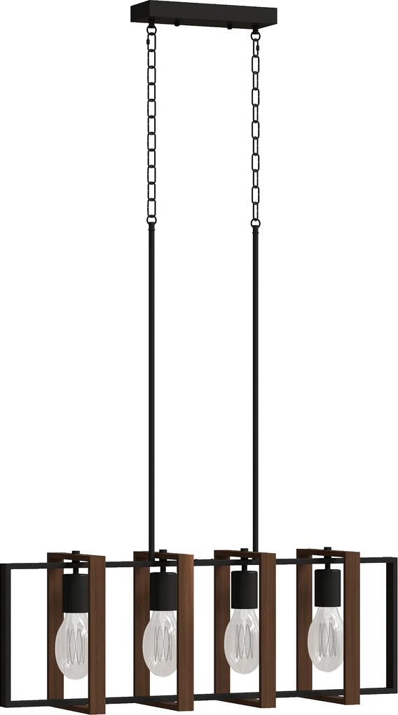 HOMCOM Candelabru Suspendat Rustic cu 4 Cadre Rotative și Lanț Regulabil, 80x21x90-130 cm, Negru și Nuc | Aosom Romania