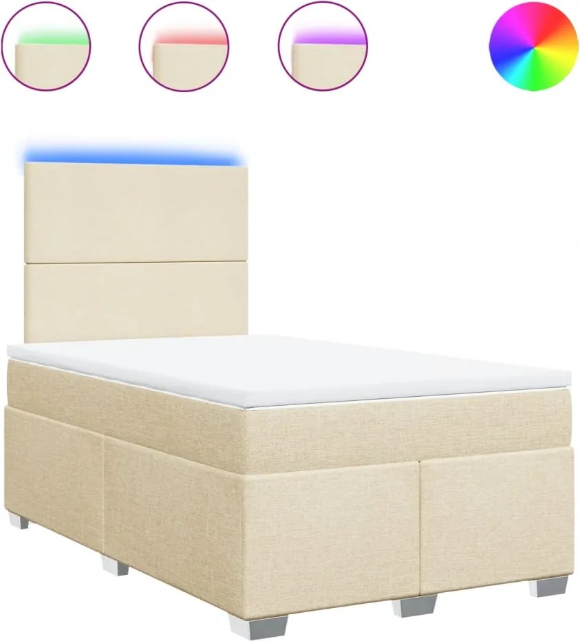 vidaXL Pat box spring cu saltea, crem, 120x200 cm, textil