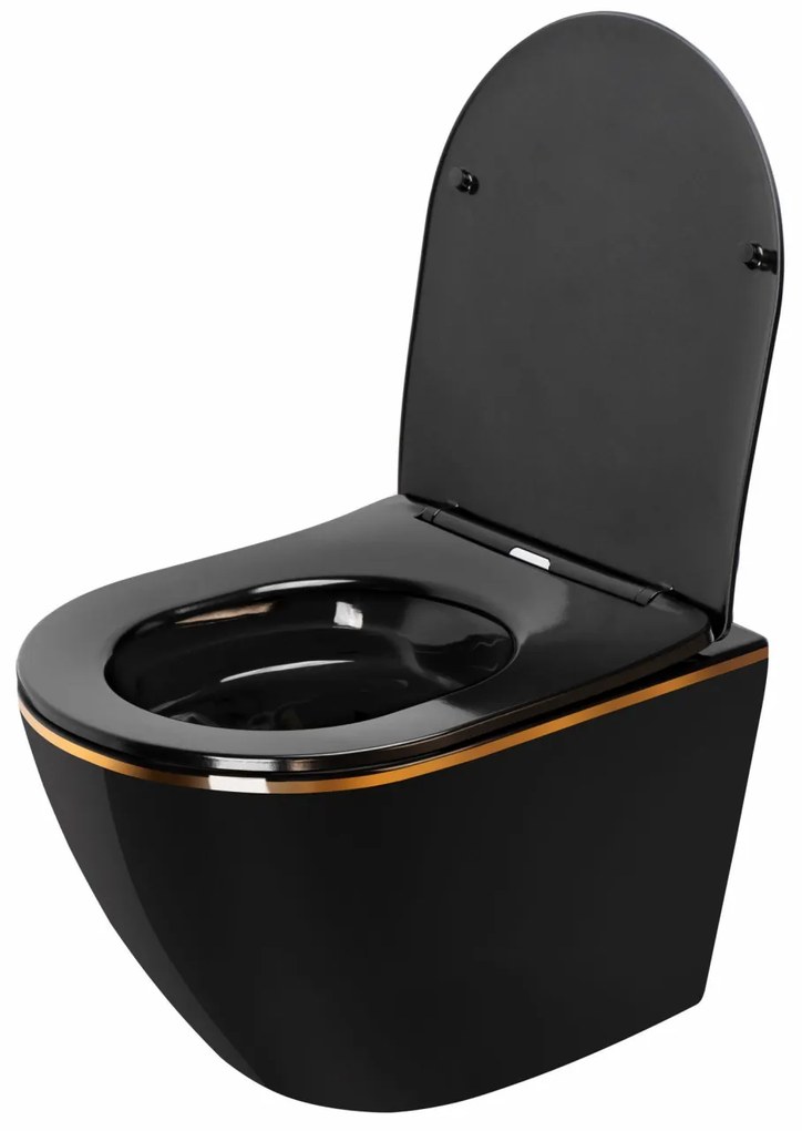 Vas wc suspendabil Carlo Mini Rimless Duroplast Flat negru/auriu