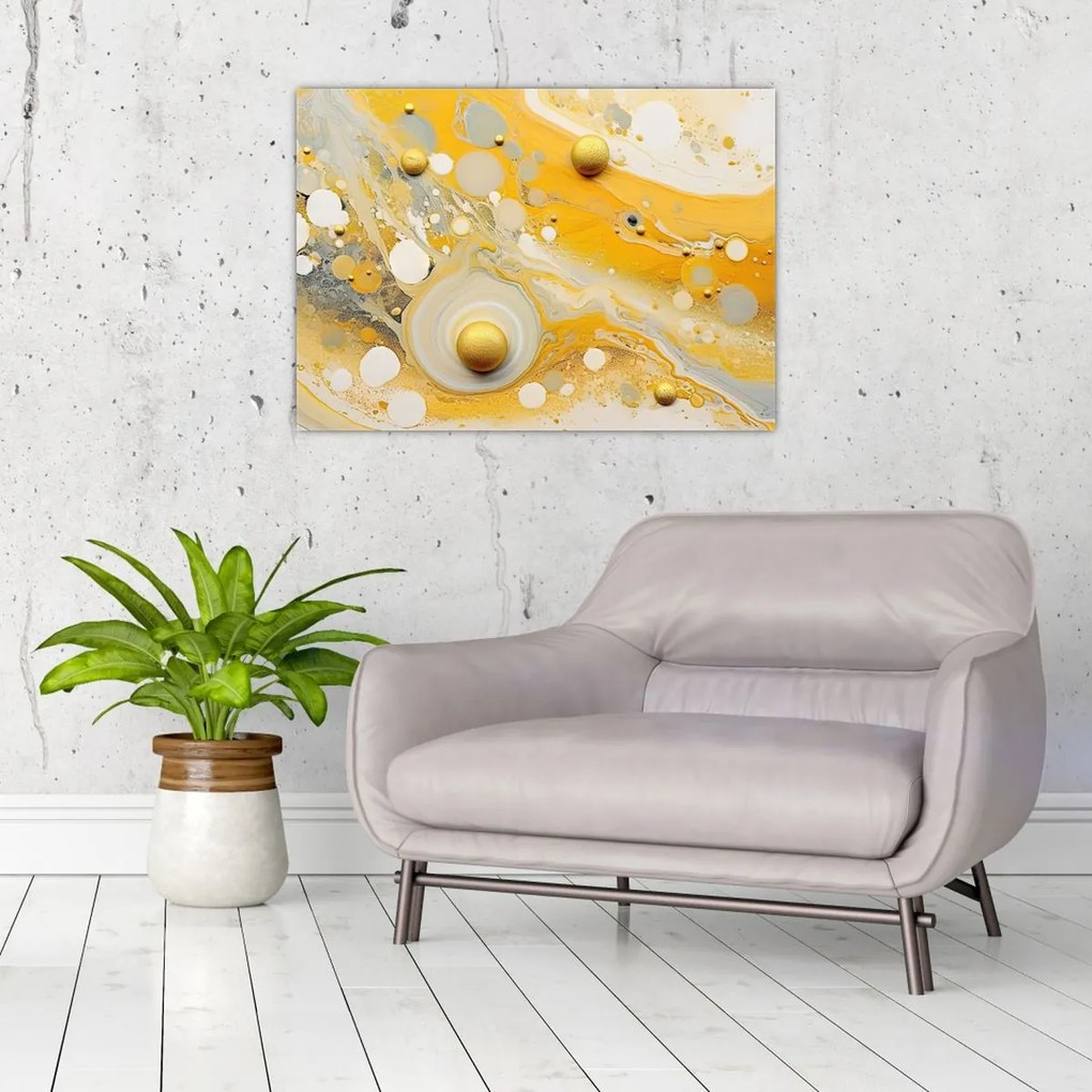 Tablou pe sticlă - fundal abstract cu decor de aur (70x50 cm)