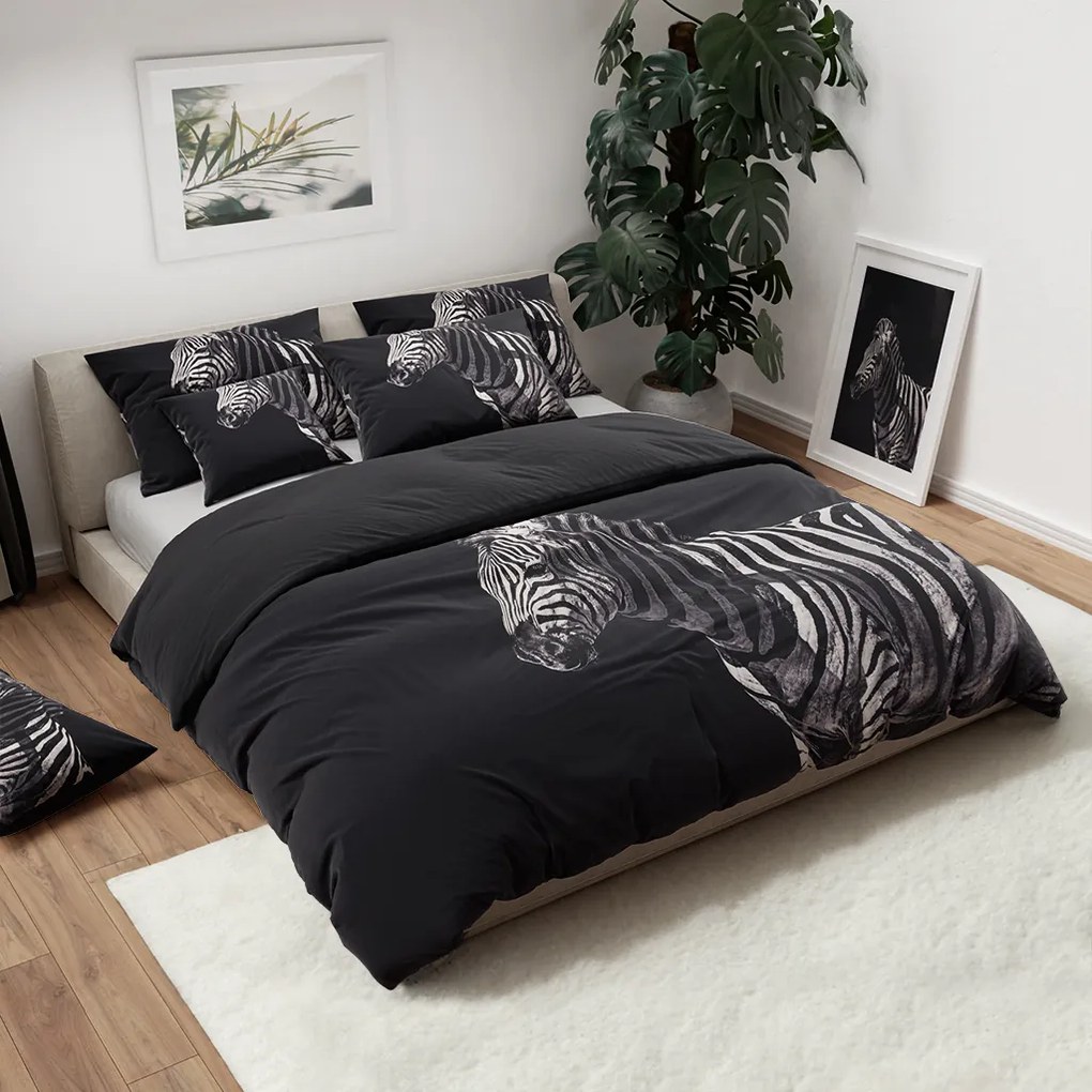 Lenjerie de pat din microfibra 3D ZEBRA neagra Dimensiune lenjerie de pat: 70 x 90 cm | 140 x 200 cm