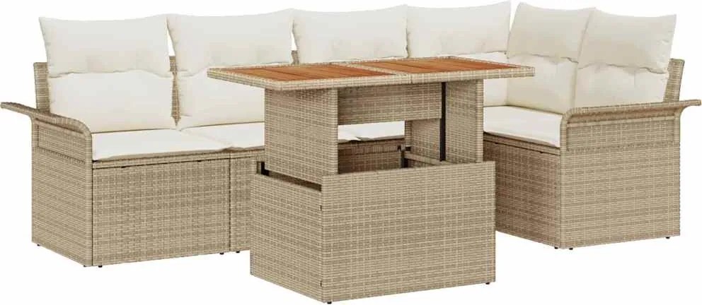 vidaXL Set de canapele pentru grădină 6 pcs Bej Rattan poli