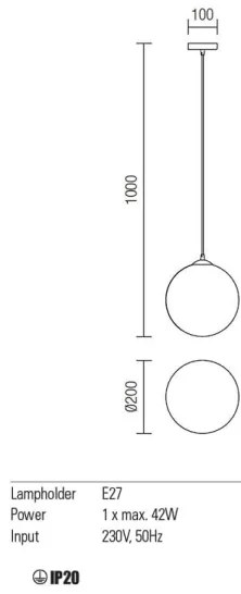 Lustră pe cablu OLA Redo 01-1064 1xE27/42W/230V