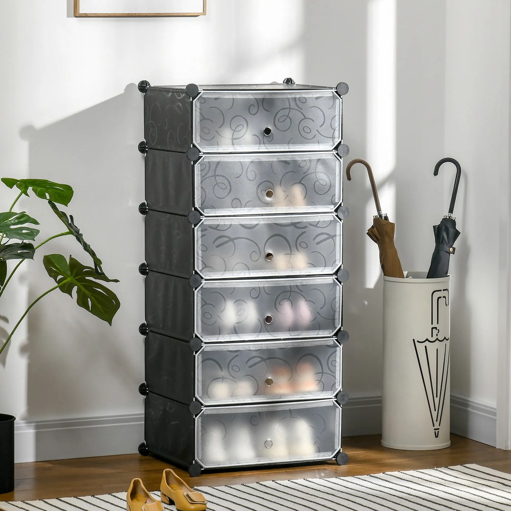 HOMCOM Pantofar modular cu 6 cutii din PP și oțel, 49x36,5x108 cm, negru și alb | Aosom Romania