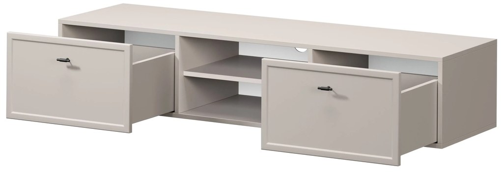 Comodă TV suspendată Lorini 150 cm cu sertare - culoare cașmir / mânere negre tip T-bar