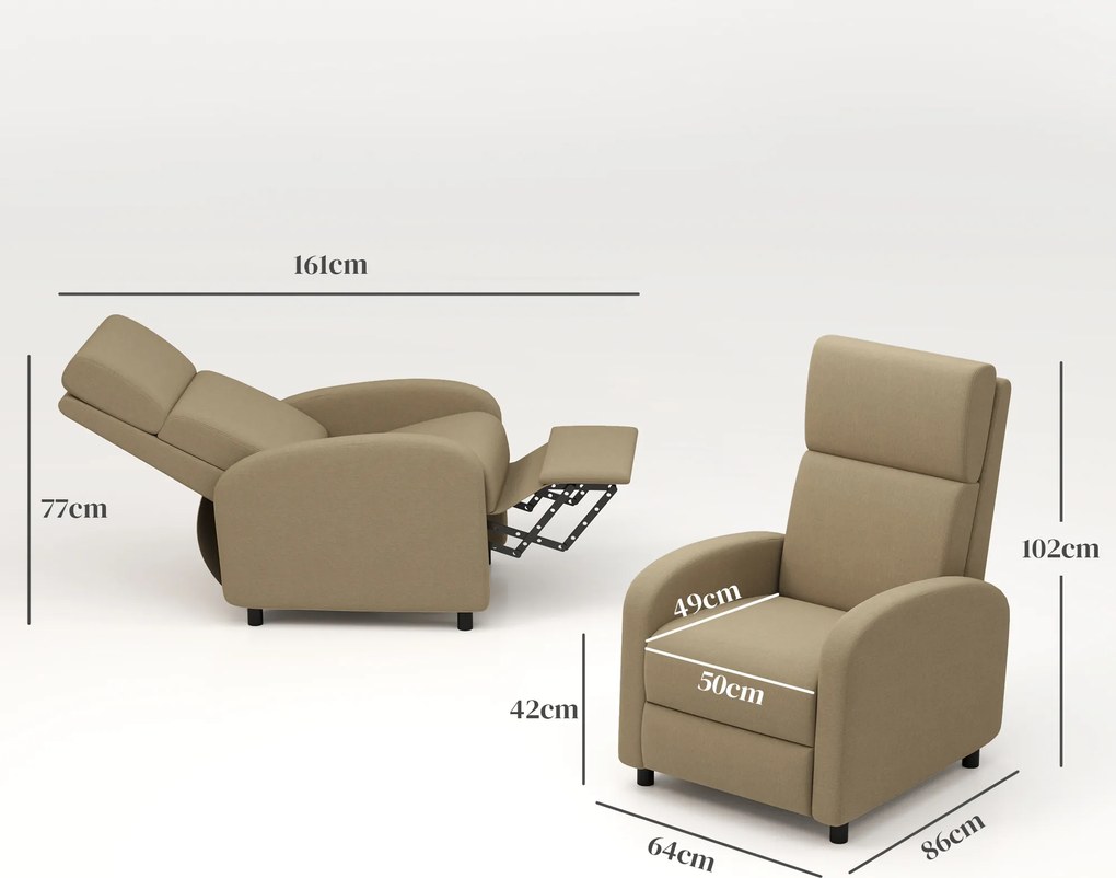 Fotoliu Relax HOMCOM Înclinabil Manual la 160° cu Suport pentru Picioare, Fotoliu Ergonomic Tapițat în Material Efect de In pentru Dormitor, Birou, Living și Sufragerie, Bej | Aosom Romania