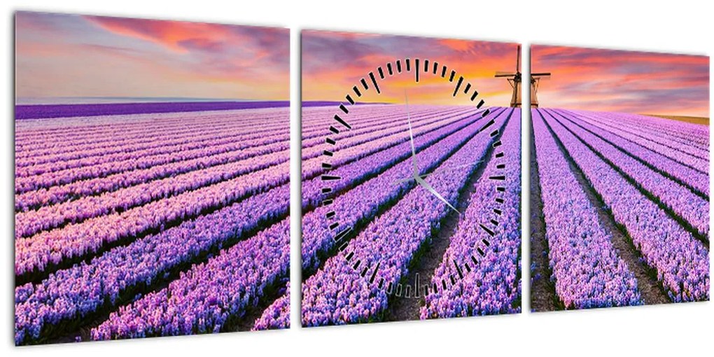 Tablou - ferma cu flori (cu ceas) (90x30 cm)