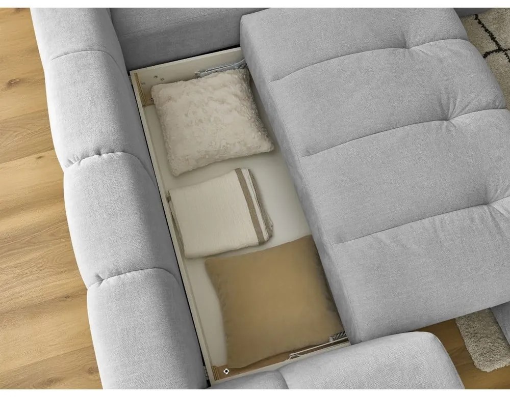 Colțar gri deschis extensibil/cu spațiu de depozitare (cu colț pe partea dreaptă/în formă de ”L”) Fuji – Bobochic Paris