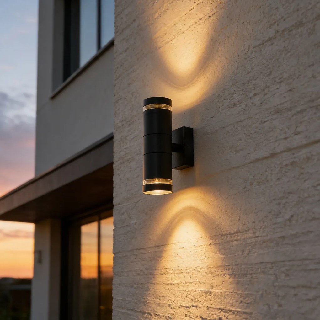 Lampă de perete modernă de exterior neagră cu 2 lumini IP44 - Dubbla