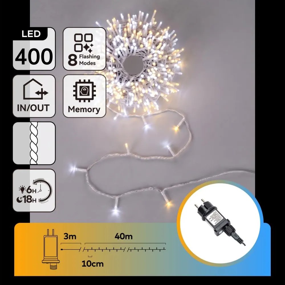 Aigostar - LED instalație luminoasă de Crăciun pentru exterior 400xLED/8 funcții 43m IP44 alb cald/alb rece