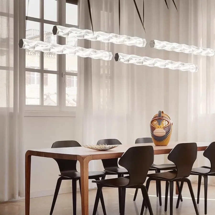 Lustra LED design tehnico-decorativ realizat manual Hugo orizontal prisma