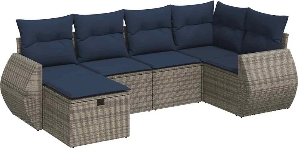 vidaXL Set mobilier grădină cu perne, 6 piese, gri, poliratan