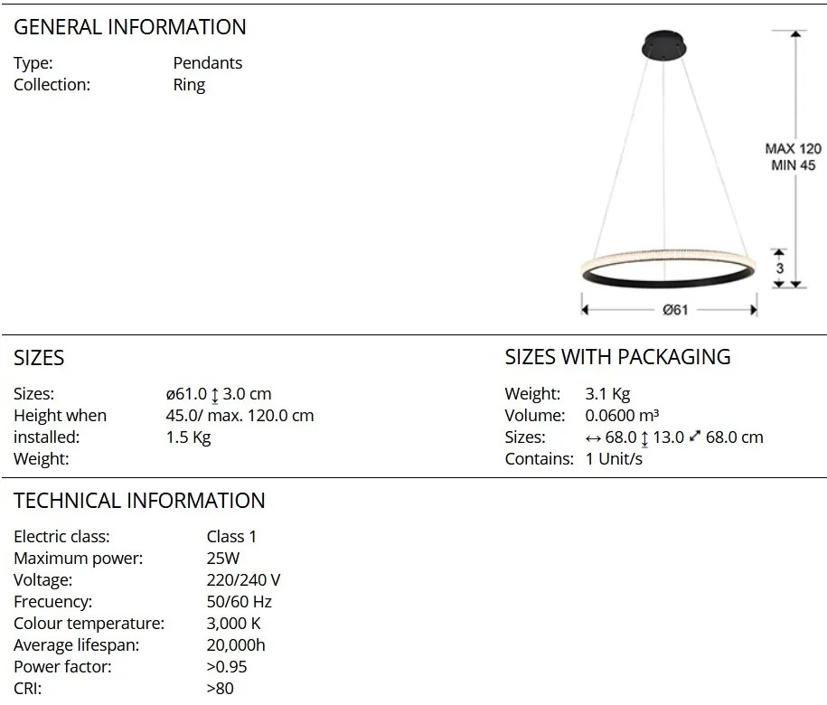 Lustra LED suspendata design modern circular Ring 61cm SV-717526