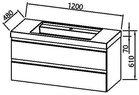 Set mobilier baie (masca suspendata cu 2 sertare si lavoar) Kolpa San Harmony 120x48xH61, stejar inchis