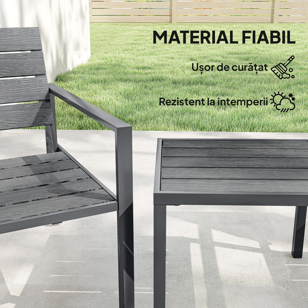 Outsunny Set Bistro Grădină 3 Piese pentru 2 Persoane, Masă și Scaune de Exterior cu Cadru Metalic, Mobilier din Plastic pentru Terasă | Aosom Romania