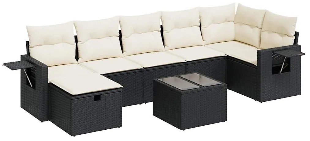 3325512 vidaXL Set mobilier de grădină cu perne, 8 piese, negru, poliratan