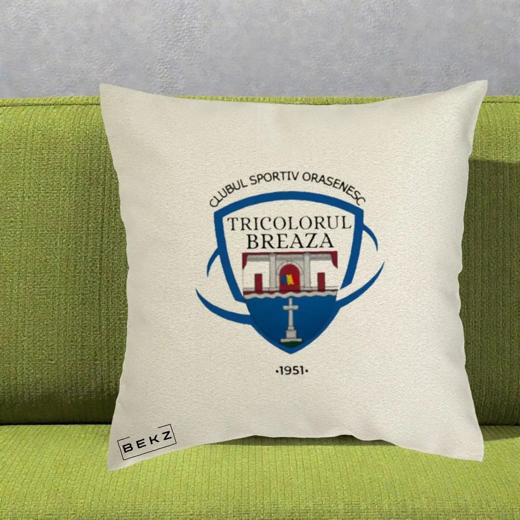 Perna Personalizata CSO Tricolorul Breaza 1951, 40x40 cm, Ecru, Husa Detasabila, Perna Inclusa, BEKZ®