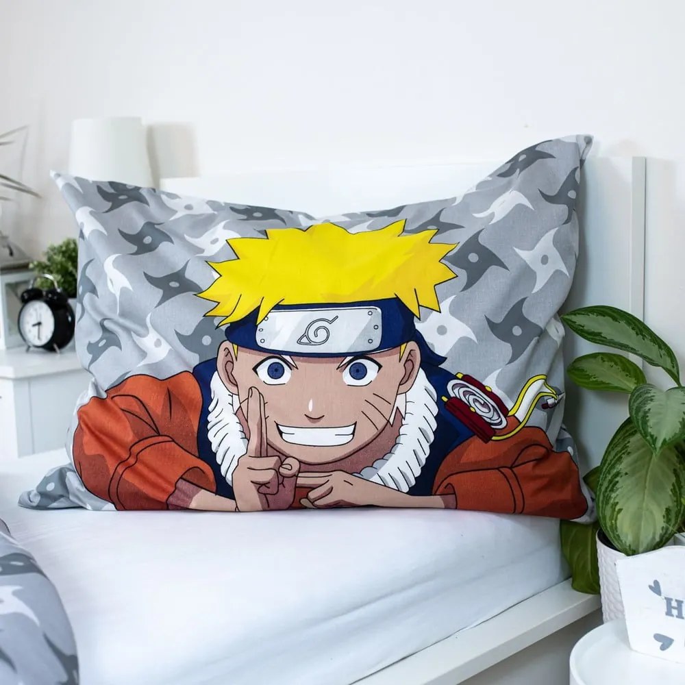 Lenjerie de pat pentru copii din bumbac pentru pat de o persoană 140x200 cm Naruto "Grey" – Jerry Fabrics