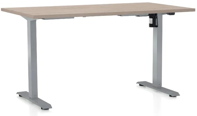 Masa inaltime reglabila OfficeTech A, 140 x 80 cm, bază gri, stejar