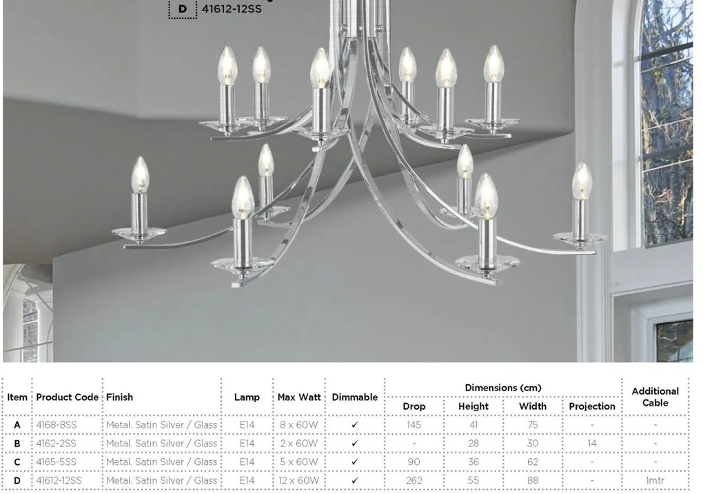 Lustra moderna casa scarii design argintiu Ascona 12L 41612-12SS SRT