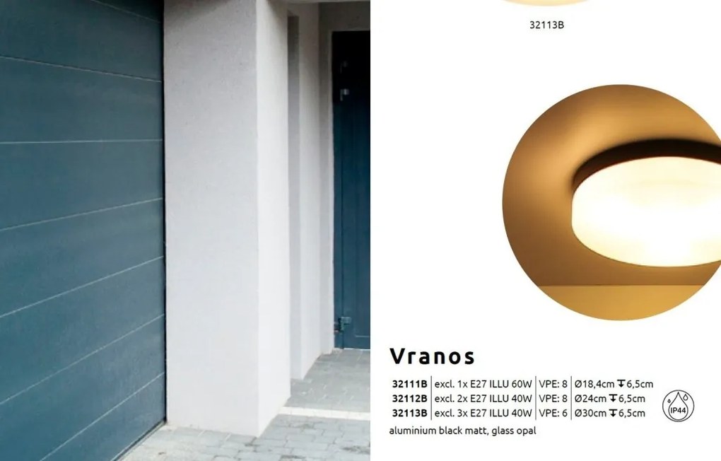 Plafoniera pentru exterior design modern IP44 Vranos negru, opal 30cm