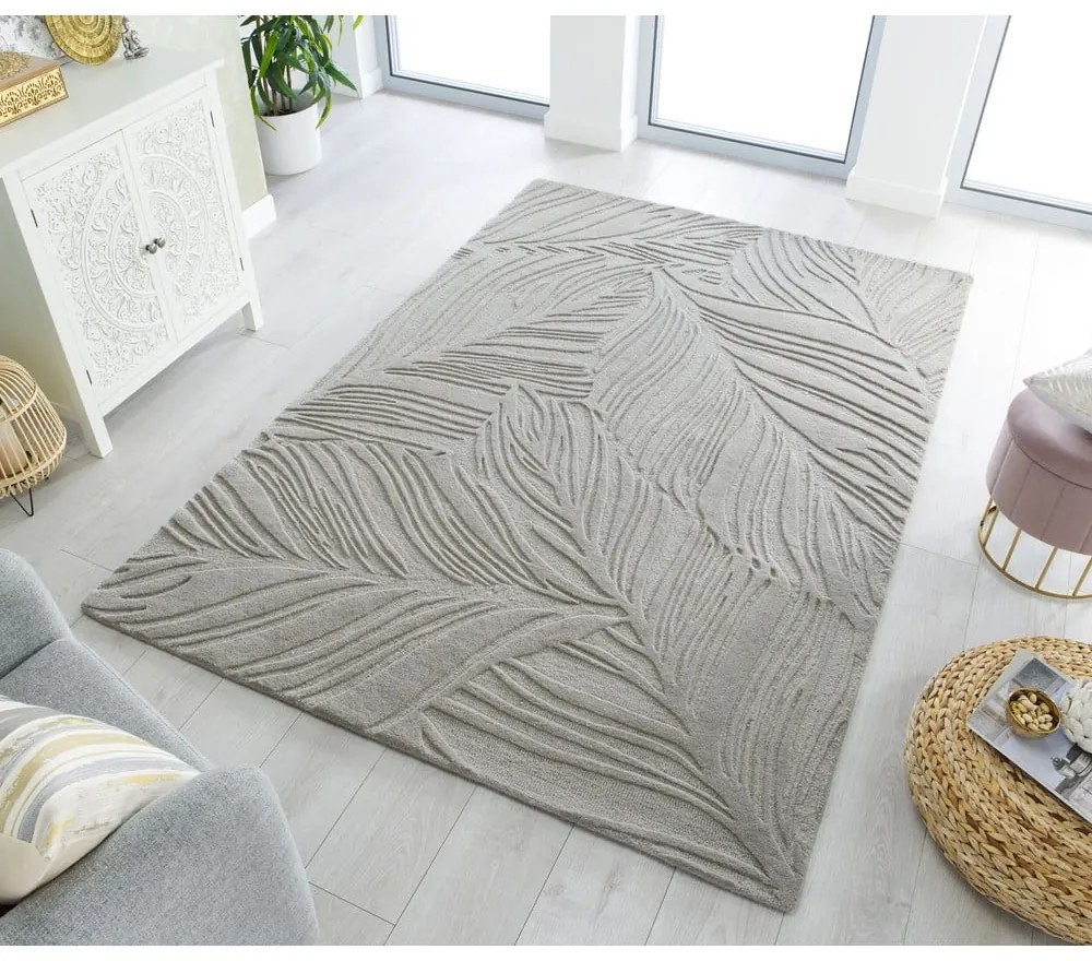 Covor gri deschis din lână 200x290 cm Lino Leaf – Flair Rugs
