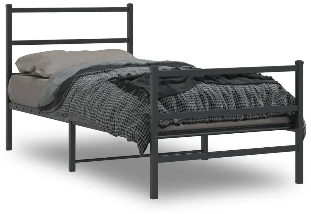 355375 vidaXL Cadru pat metalic cu tăblii de cap/picioare negru, 90x190 cm