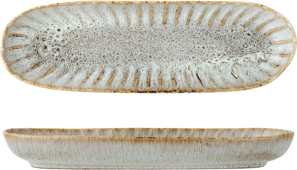 Platou de servire rustic din ceramică cu nuanțe de albastru, verde și maro, 37,5×12×4 cm, „Fleur"