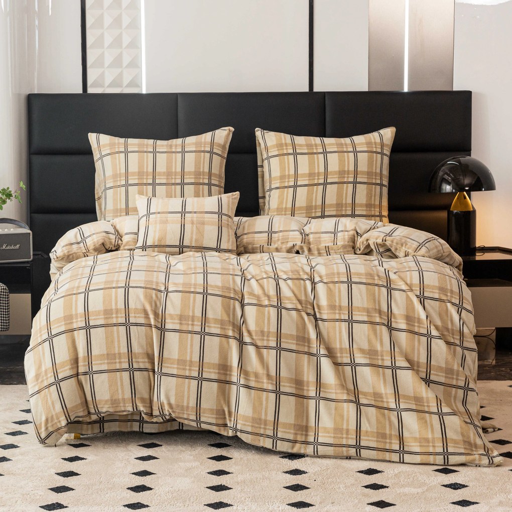 Lenjerie de pat din microplus PLAID crem Dimensiunile lenjeriei: 2 buc 70 x 90 cm | 200 x 220 cm