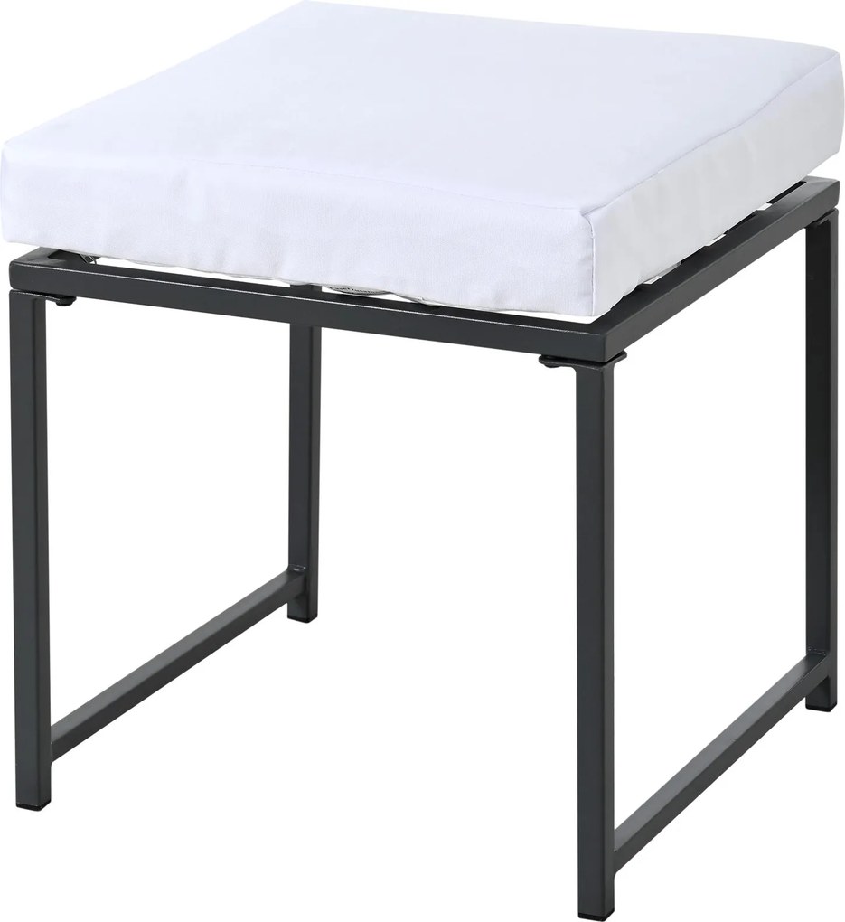 Set de grădină 7 piese pentru 6 persoane, masă din sticlă securizată, 4 scaune împletite și 2 taburete pentru picioare, Negru+Alb