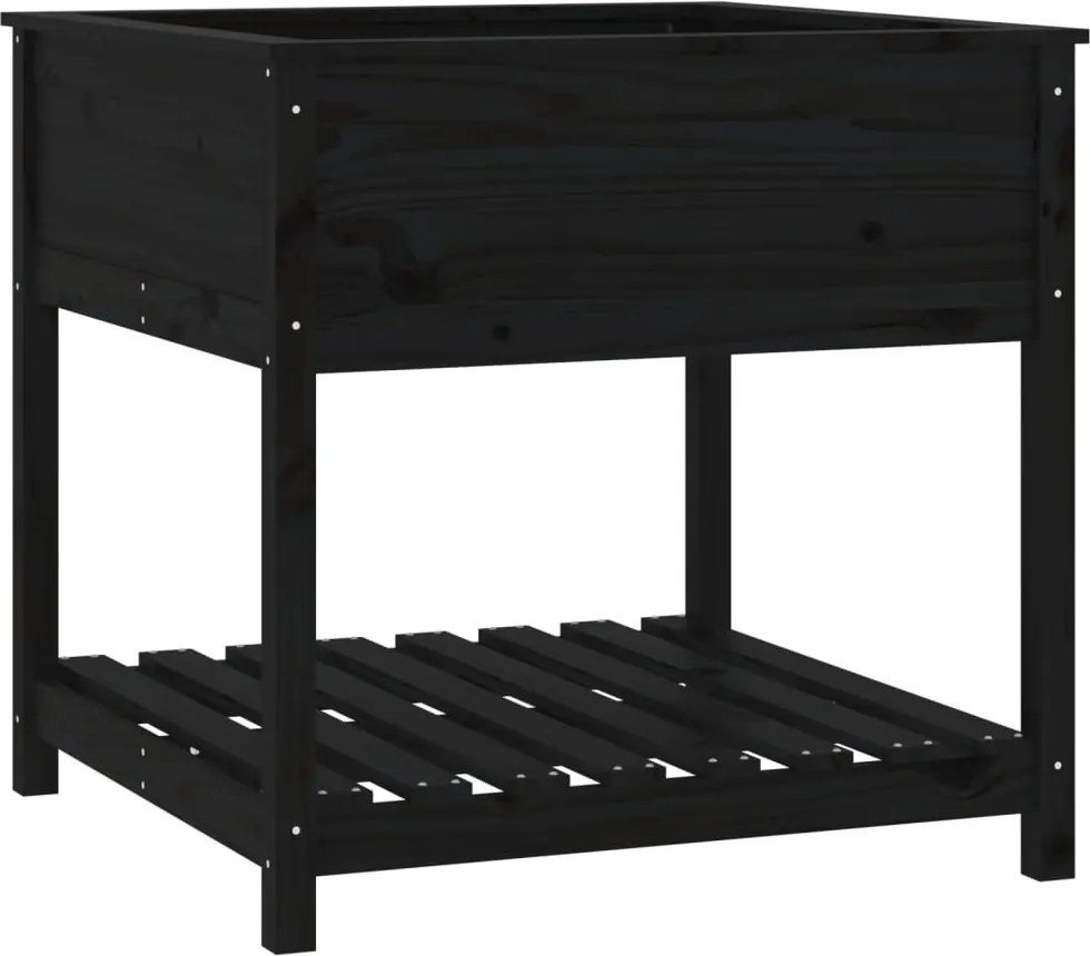 vidaXL Jardinieră cu raft, negru, 82,5x82,5x81 cm, lemn masiv de pin