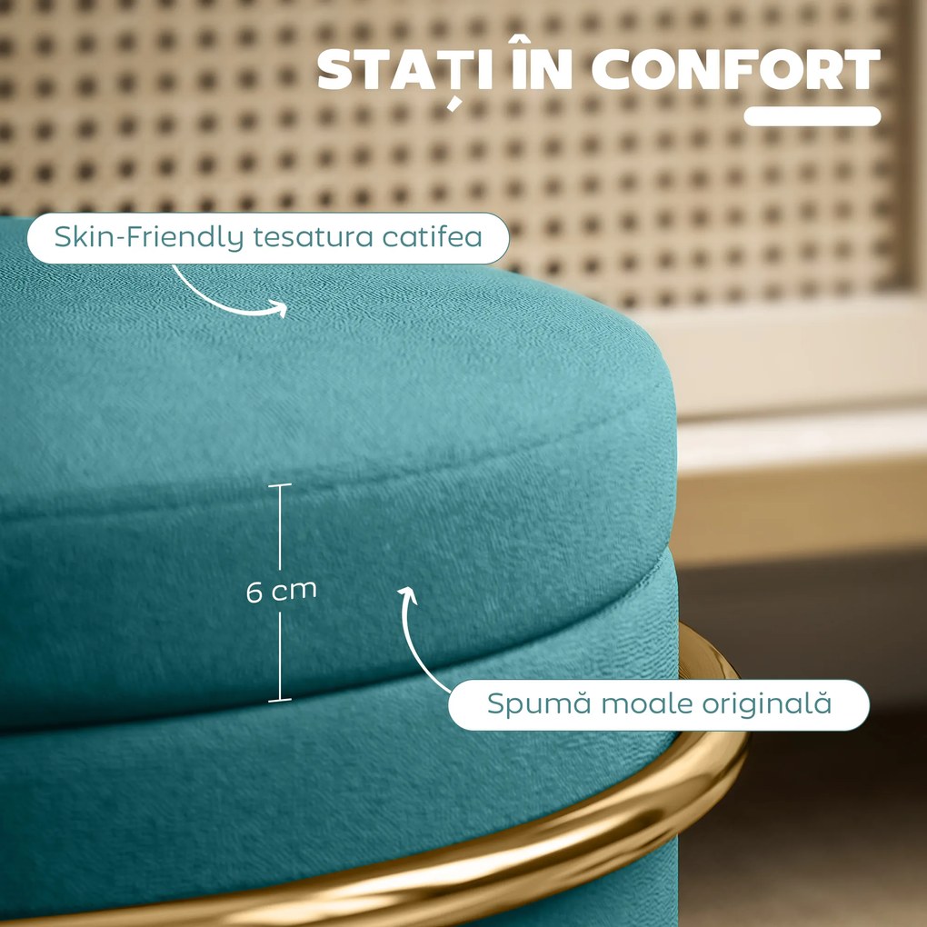 HOMCOM Pouf cu Spațiu de Depozitare în Catifea, 24L, Capac Detasabil, Ø42x39cm, Verde | Aosom Romania