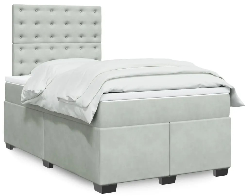 vidaXL Pat box spring cu saltea, gri deschis, 120x190 cm, catifea