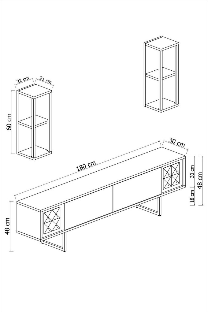 COMODA TV Lux Gold Line Tv Stand Stylish, Alb - Nuc - Gri, 180 x 48 x 30 cm