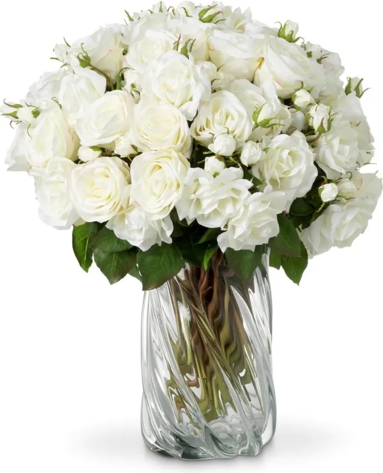 Buchet artificial LUX din 72 de trandafiri albi, Roses