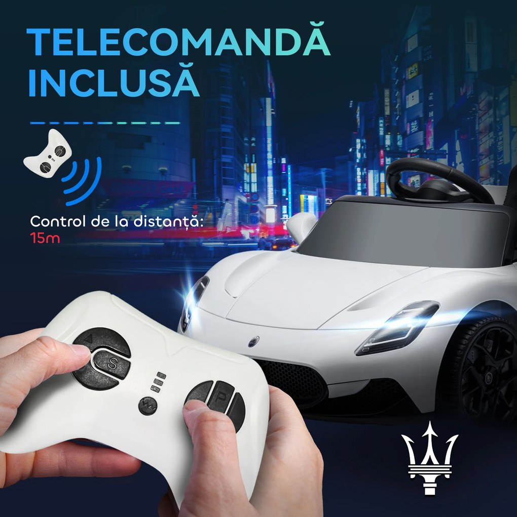 AIYAPLAY Mașină Electrică pentru Copii 3-6 Ani cu Telecomandă, Muzică, Claxon și Faruri LED, 105x65.5x42 cm, Alb | Aosom Romania