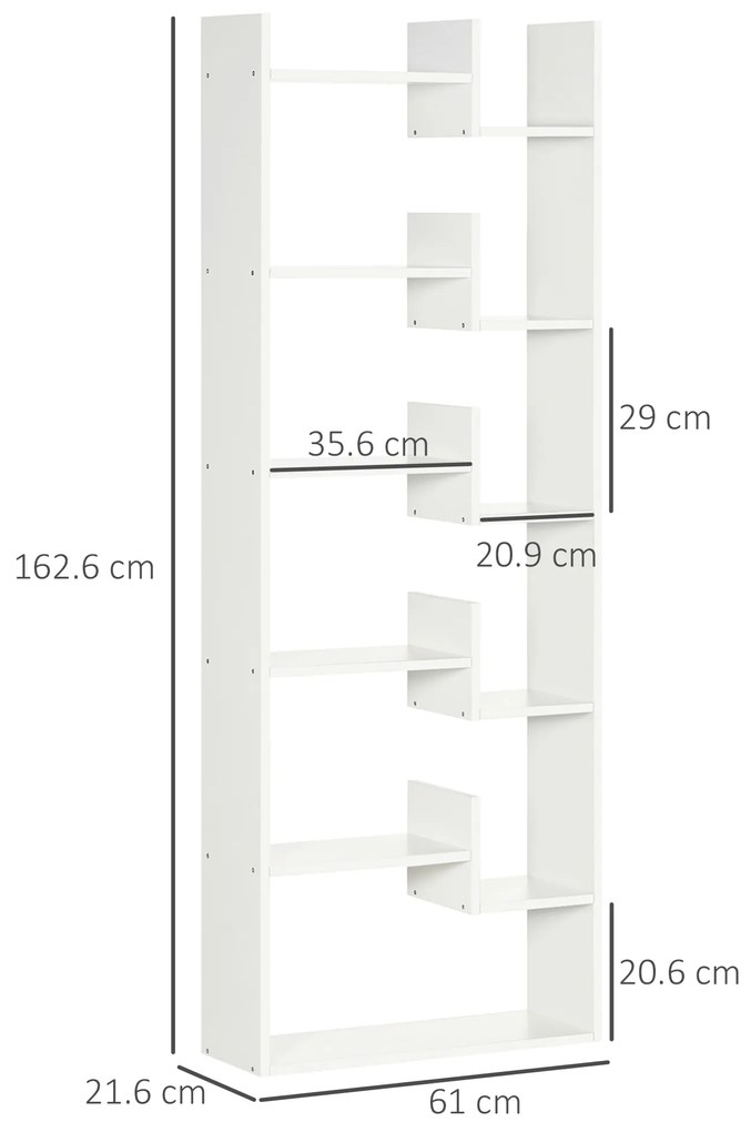 HOMCOM Bibliotecă Modernă cu 6 Etaje cu 11 Rafturi Deschise din MDF și PAL, 61x21,6x162,6 cm, Alb | Aosom Romania