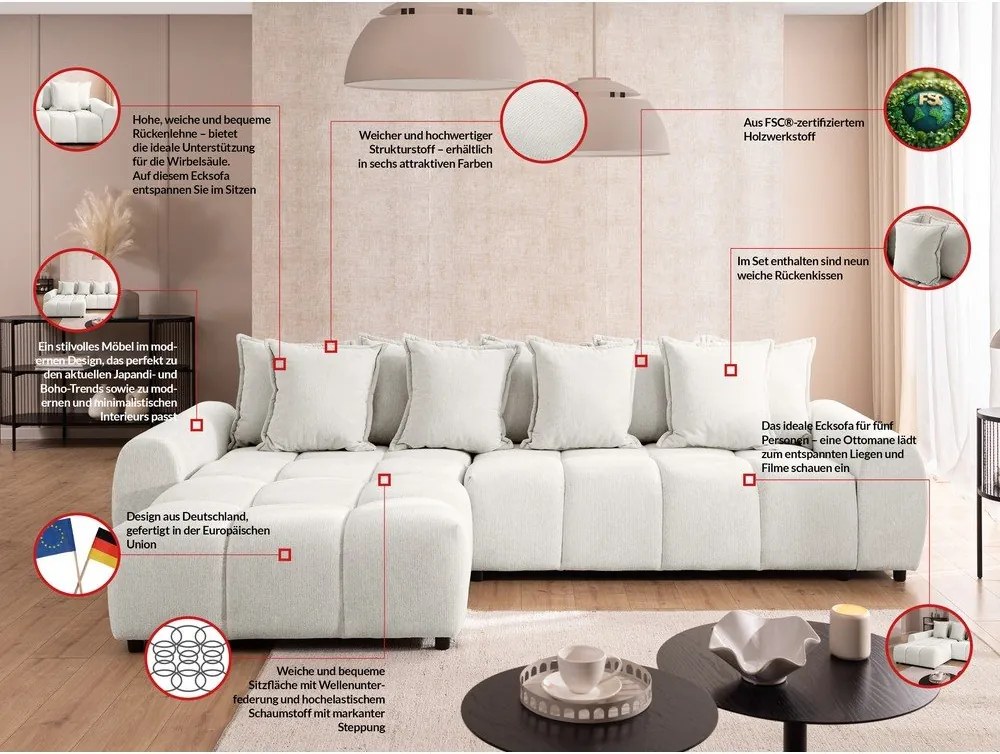 Colțar alb (cu colț pe partea stângă/cu șezlong) Albane – Ropez