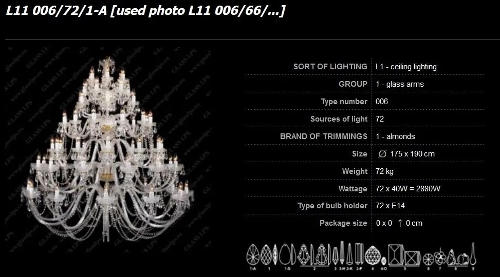 Lustra XXL cu 72 brate, cristal Bohemia L11 006/72/1-A