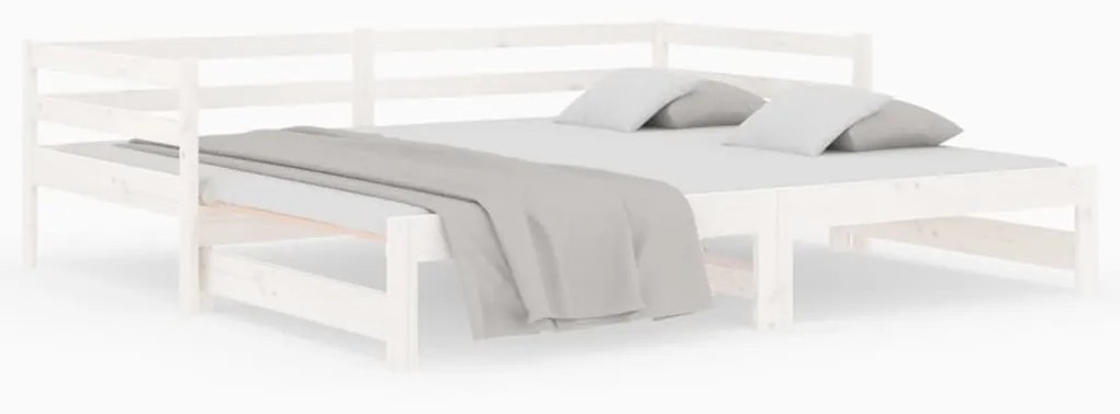 833086 vidaXL Pat de zi extensibil, alb, 2x(80x200) cm, lemn masiv de pin
