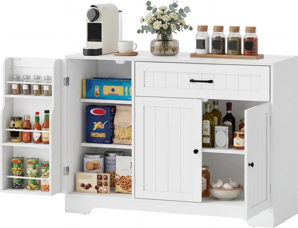 HOMCOM Bufet modern de bucătărie cu sertar, polițe reglabile, mic spațiu de depozitare pentru bucătărie cu compartimente pe ușă, Alb | Aosom Romania